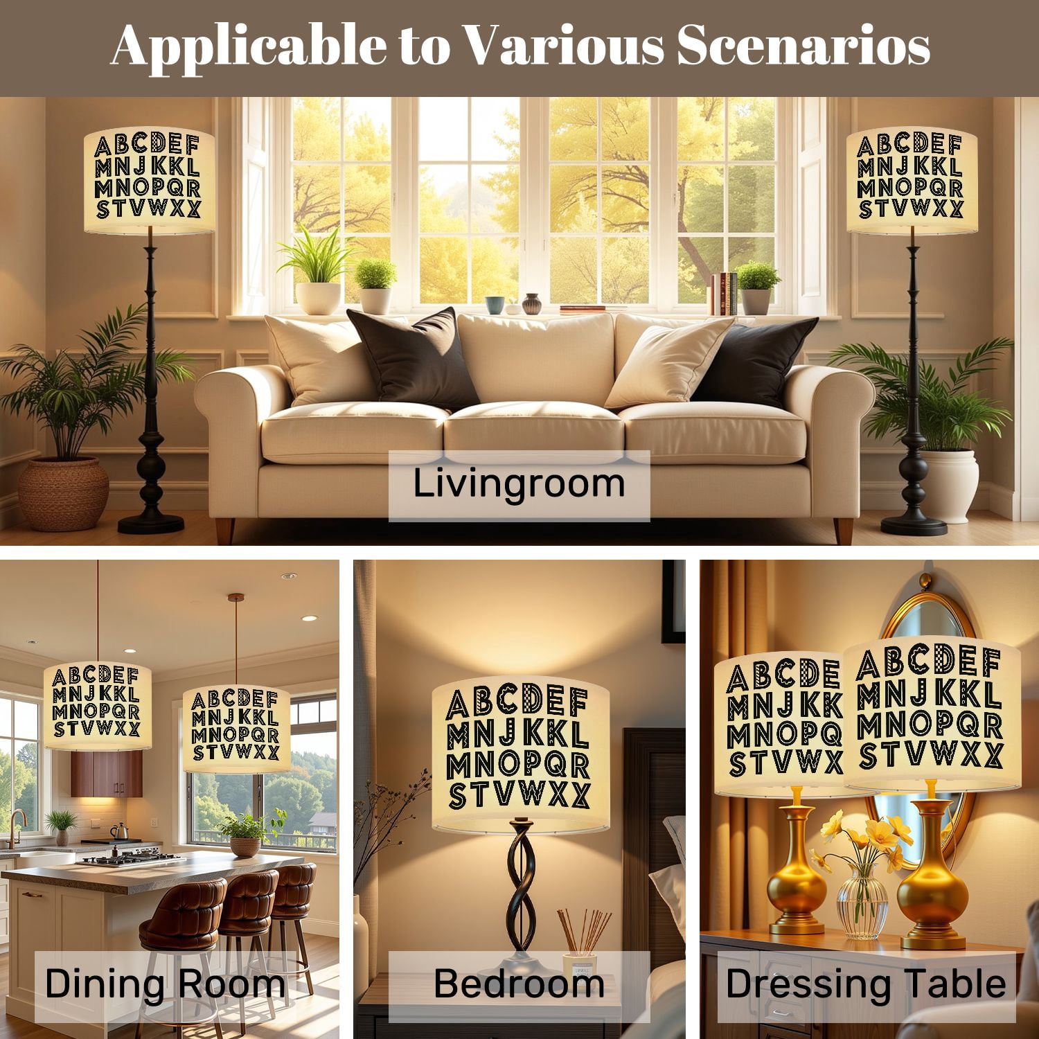Lampshades 2 Pack Scandinavian black white alphabet font is Scandinavian style Simple 13"x13"x10" Light Shade for Table Lamps Floor Lamps Drum Lamp Shades Lampshade Replacement Easy Assembly