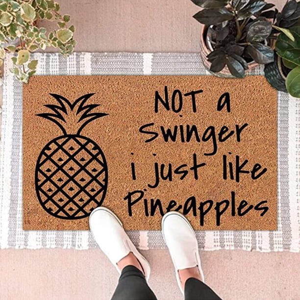 Fiudx Liquidación de ahorros de otoño Felpudo con forma de piña al revés, 23,6 x 15,7 pulgadas, para entrada interior y exterior, antideslizante, bonito tapete decorativo con forma de fruta para alfo