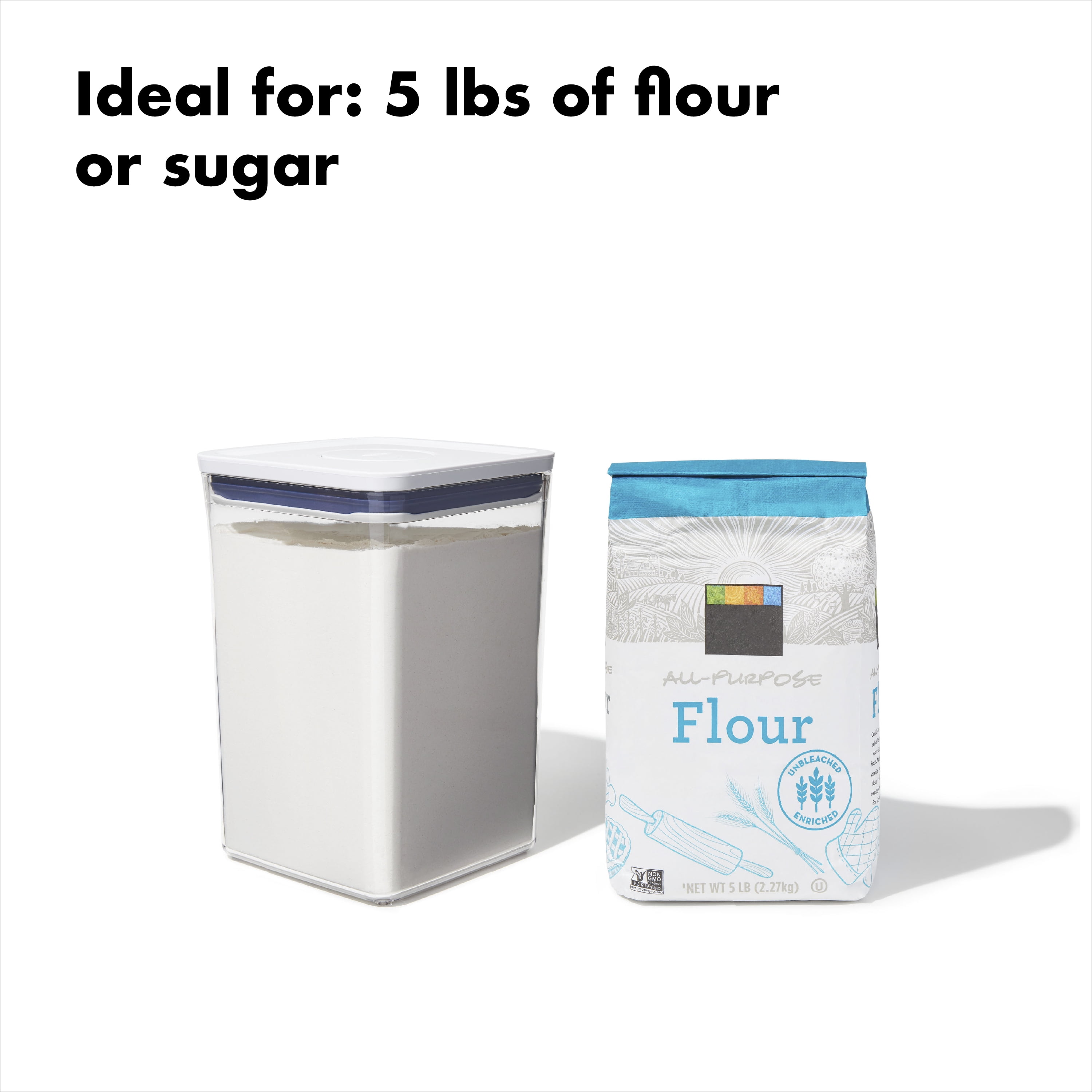 (2 pack) OXO POP Container 4.4-Qt Medium Big Square Food Storage Container, White