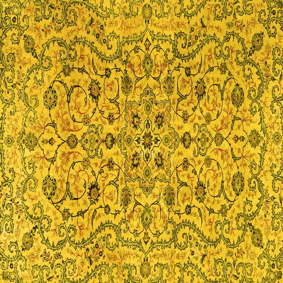 Ahgly Company Indoor Square Persian Yellow Traditional Area Rugs, 4' Square