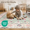 thumbnail image 4 of ODIKA 6'x9' Sage Green Blush Boho Vintage Beige Washable Area Rug Centered Bloom Medallion Pastel Distressed Country Edge for Dining Room, Under Table, Office Décor, Non-Slip Chair-Friendly, 4 of 7