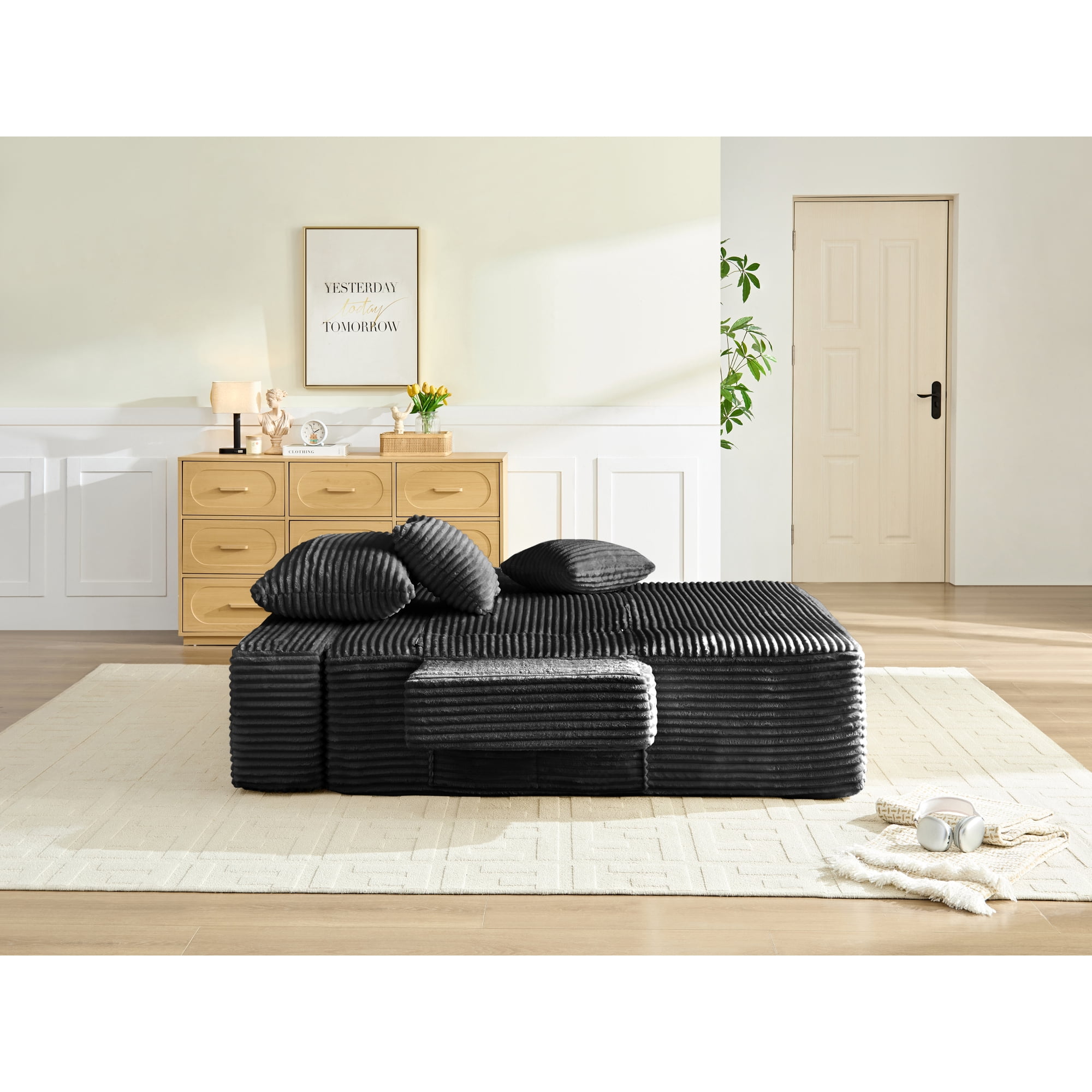 Leumius 70.8" Chaise Lounge Chair Indoor,Oversized Boneless Lounge Chair with Adjustable Backrest & Storage Pocket,Cloud Reading Chair for Living Room Bedroom, No Assembly Required,Black