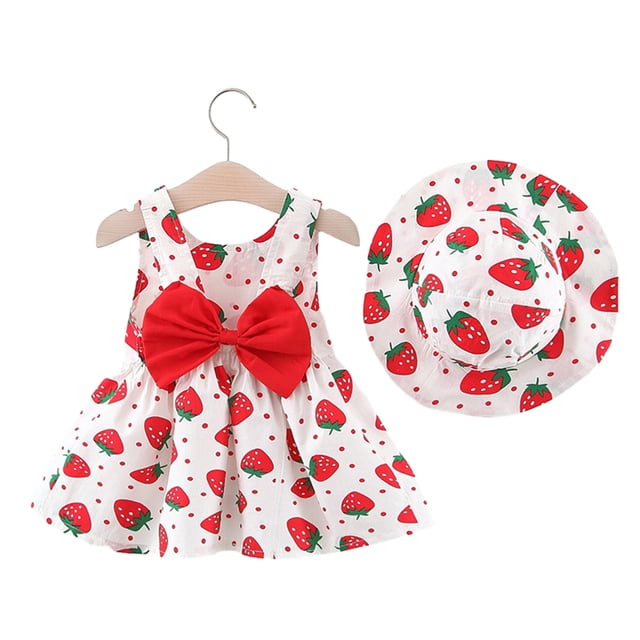 Qudderr Robe pour Bébé Fille avec Chapeau Robe Sans Manches à Fleurs d'Été pour Filles 3 Mois - 4 Ans