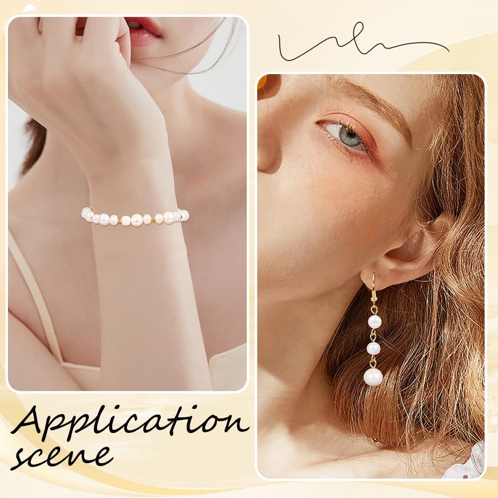 1 Box 100PCS Beige Natural Round Shape Genuine Pearl Beads with Holes Freshwater Cultured Summer Spacer Loose Real Pearls Bead Bulk for Jewelry Making Bracelets Earrings DIY Craft Supply