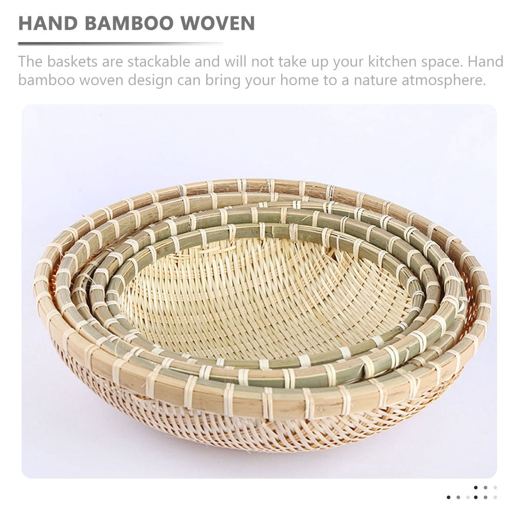3pcs Fruit Storage Baskets Elegant Kitchen Bamboo Woven Food and Snack Baskets