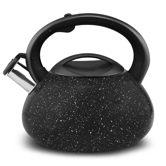 Stainless Steel Whistling Tea Kettle, 3qt Fast Boil Tea Pot with Heat Resistant Handle, Tapered Marble Finish, Durable Stovetop & Gas Tea Kettles