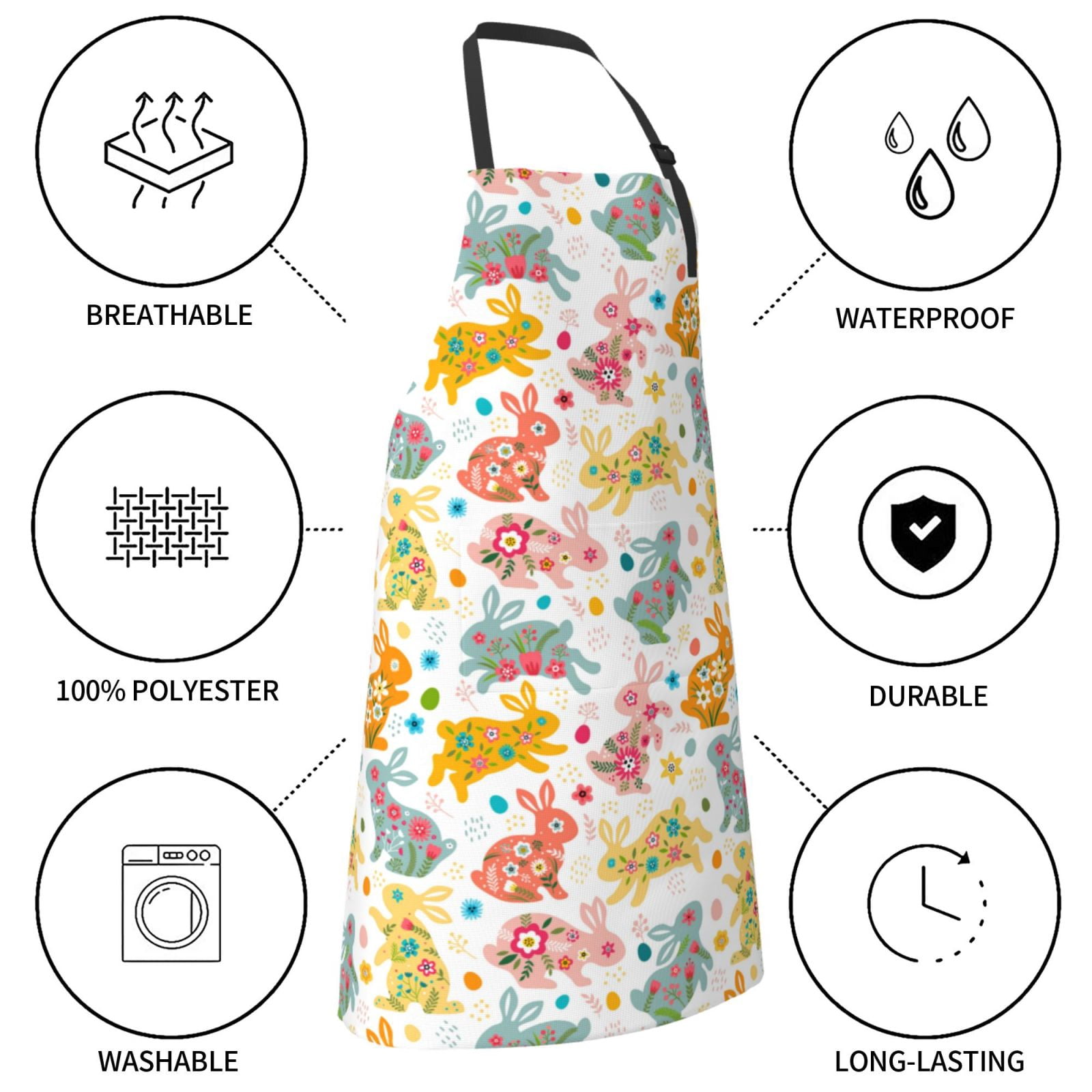 Kdxio Boho Bunny Apron with Pockets Adjustable Kitchen Aprons for Men Women Waterproof Aprons for Cooking,Drawing,Crafting, Baking Household Cleaning
