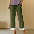 thumbnail image 4 of VEKDONE Women's Straight Trousers with Pockets High Waist Drawstring Loose Fit Anlke Pants Fashion Lace Trim Hem Long Pants Army Green L, 4 of 5
