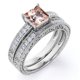 thumbnail image 1 of Juego Nupcial JeenMata Eduardiano 1.5ct Morganita y Moissanita Talla Princesa Melocotón Rosado Pavé 4 Puntas Baño Oro Blanco 18K sobre Plata, 1 of 6