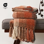 EVERGRACE Plaid Chenille Throw Blanket for Couch, Super Soft Cozy Decorative Fall Throw Blanket with Tassels for Bed Sofa Gift, Lightweight Harvest Plaid Throw Blanket for Autumn 60x80