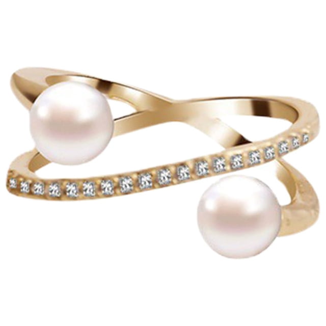 Anillos Delicado Diseño Cruce De Perlas Ziron Anillo De Oro Moda Puede Ser Ajustable Anillo Luz De Oro Rosa De Alto Grado Anillo