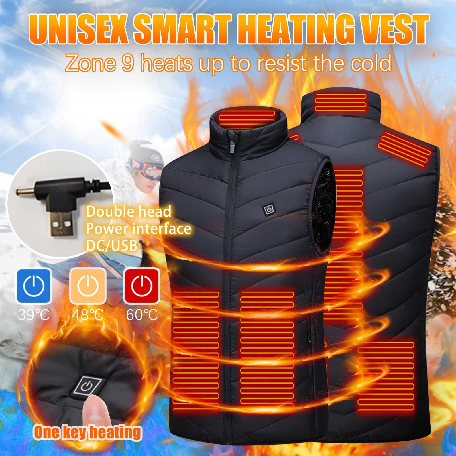 Brnmxoke Lightweight Heated Vest for Men Women, Electric USB Heating Vest for Winter Warm,Heated Vest Warm Coat Out-Wear Black XXXXXL