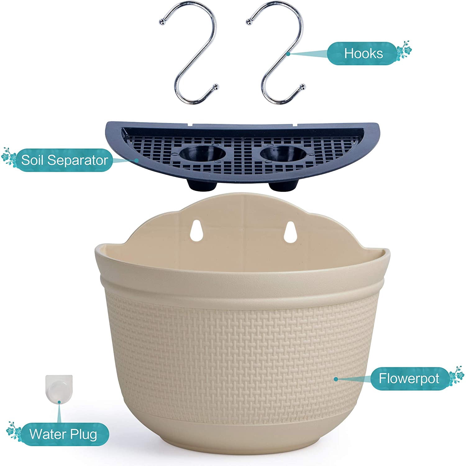 Visland Wall Hanging Planter with S Hooks, for Hanging Herbs Succulents or Other Small Plants, Fence or Wall Mounted Planters Container, for Home Garden Patio Indoors and Outdoors