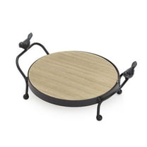 THY COLLECTIBLES Metal And Wooden Potted Plant Stand Rust Proof Iron Art Flower Pot Holder Rack Steel Short Planter Supports Trivet Floor Garden Pots Containers Wooden Vase Fishbowl Stand (7 Inch)