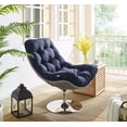 thumbnail image 2 of Contemporary Modern Urban Designer Outdoor Patio Balcony Garden Furniture Lounge Chair, Rattan Wicker Fabric Metal, Navy Blue, 2 of 6