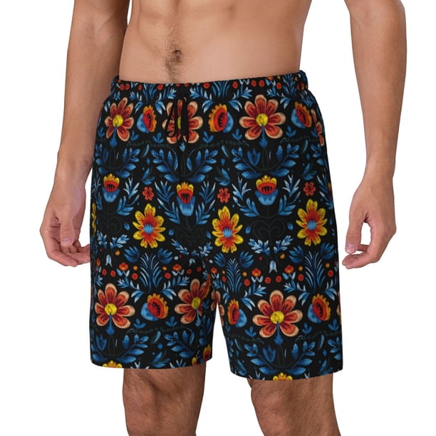 Balery Mexican Flower Bañador para hombre, shorts de playa de secado rápido con entrepierna y forro de compresión-Medium