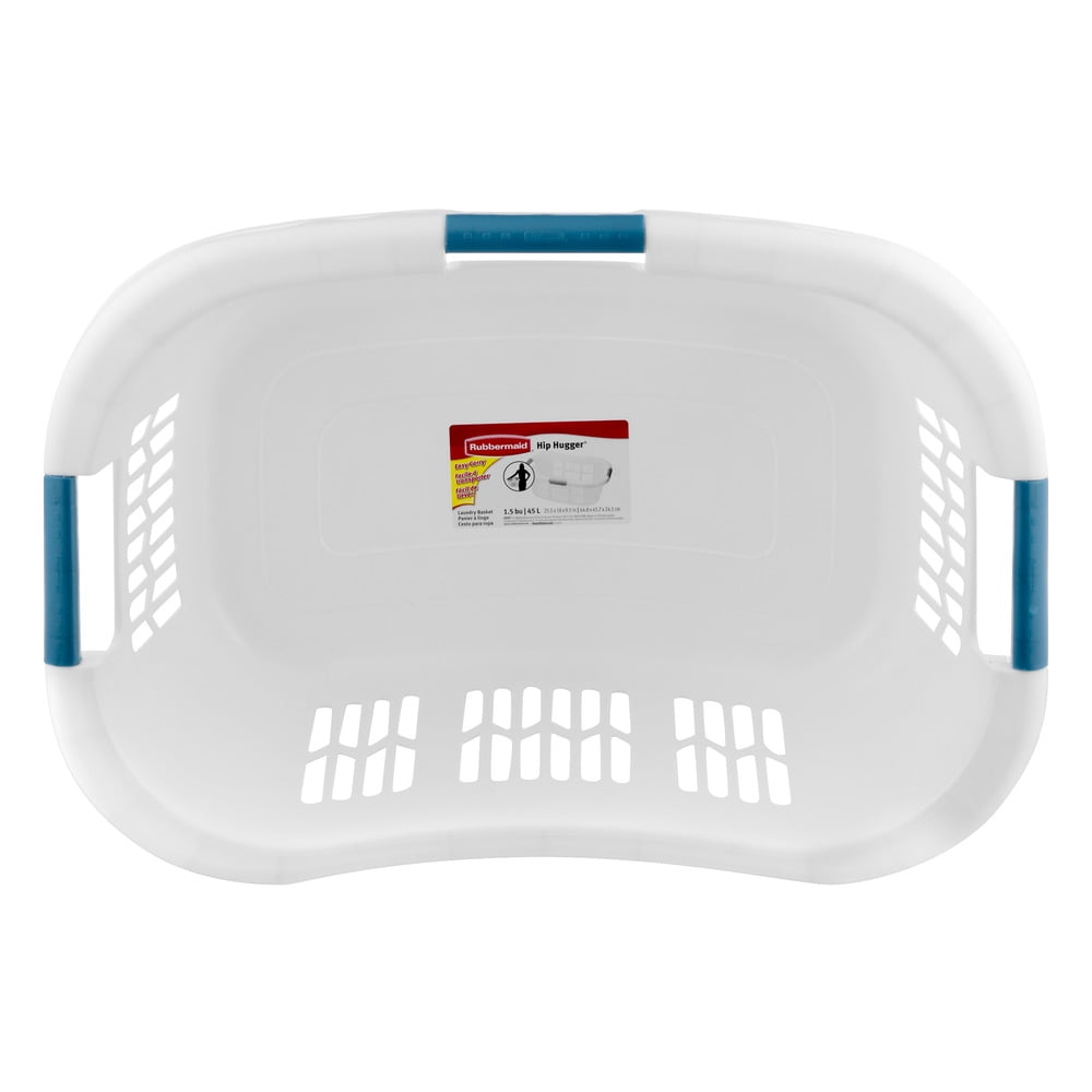 Rubbermaid, Hip Hugger Laundry Basket, Portable Plastic, 1.5 bu, White