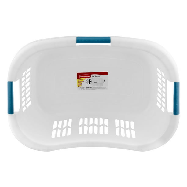Rubbermaid, Hip Hugger Laundry Basket, Portable Plastic, 1.5 bu, White