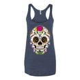 thumbnail image 2 of Wild Bobby Day Of The Dead Sugar Skull Pop Culture Women Tri-Blend Racerback Tank Top, Vintage Navy, Small, 2 of 5