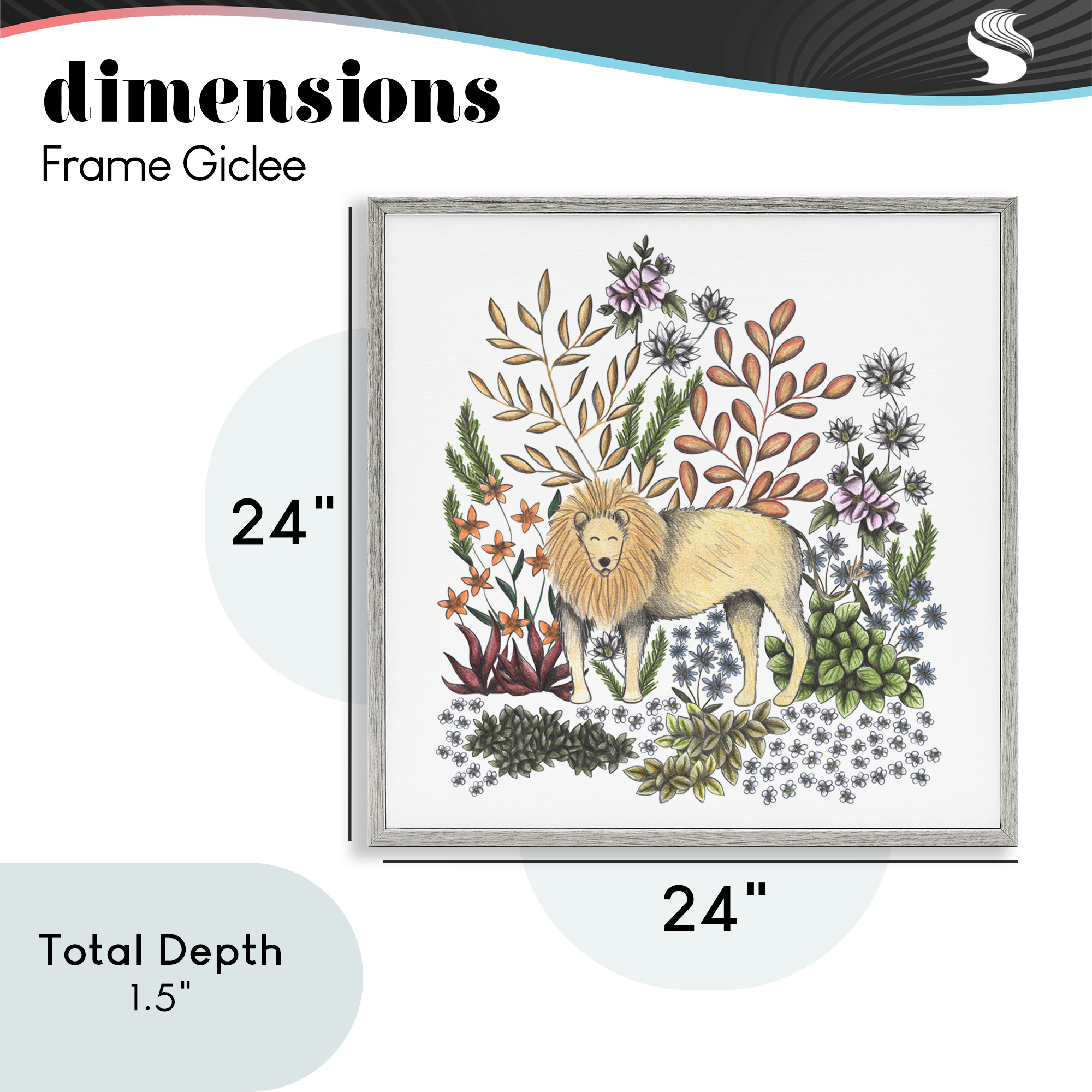 Jungle Wildlife Lion Gray Framed Giclee Art, design by Cecilia Battaini