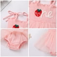 thumbnail image 6 of IWEMEK Baby Girl First Birthday Outfit Toddler Strawberry Pink Tulle Fairy Dress Infant Diaper Cover Romper Flutter Hem, 6 of 7