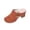 Brown, variant on Women's Fleece Lined Mule Clogs Closed Toe Chunky Block Heel Slippers Solid PU Winter Warm Slip-On Shoes with Unique Curved Metal Buckle for Indoor Outdoor