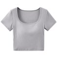 thumbnail image 6 of Kcolen Dress Blouses for Women Short Sleeve Solid Color Crewneck Plus Size Blouses Summer Women's Dressy Casual Plus Size Tunics To Wear Clothes,Light Gray, 6 of 6