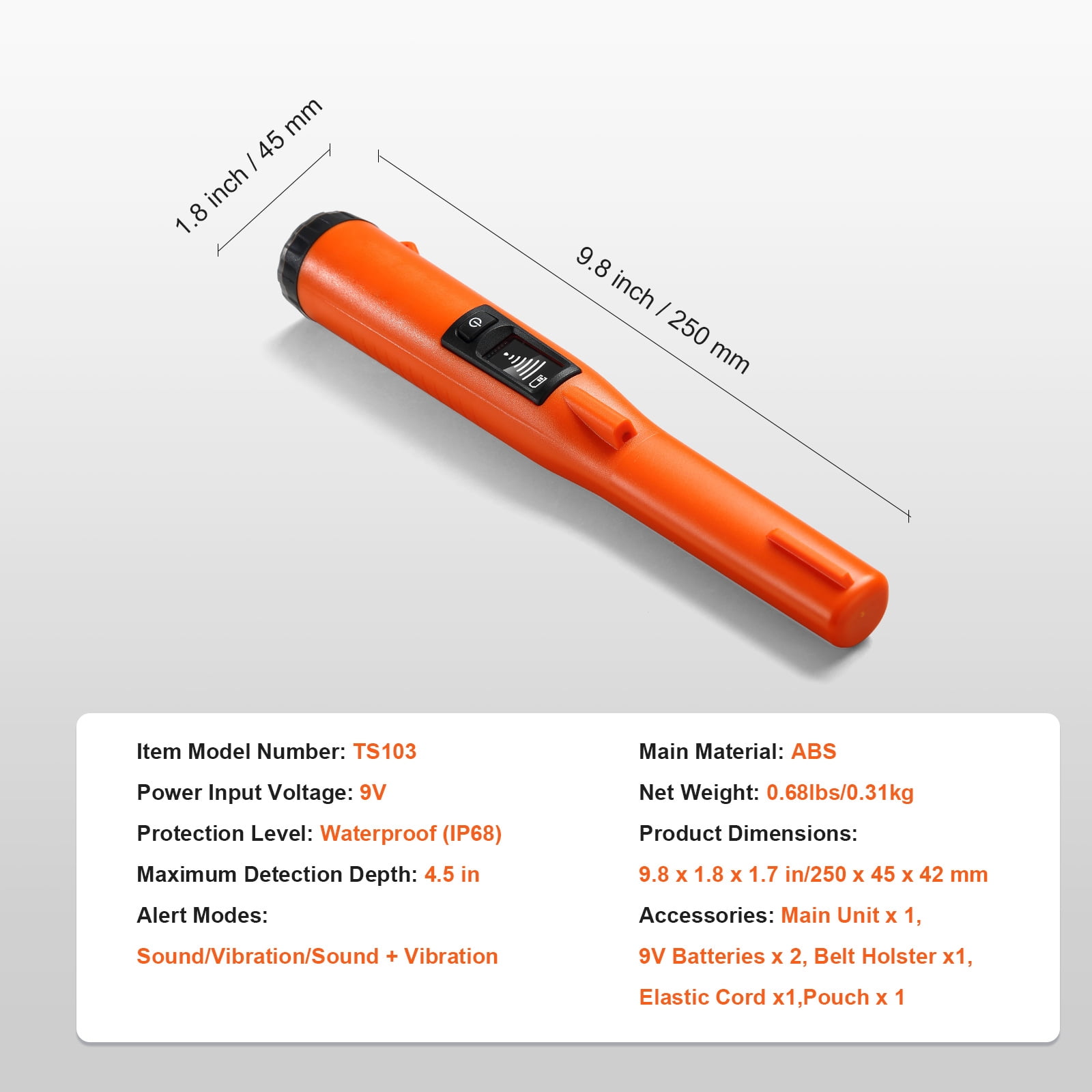 KFFKFF Metal Detector Pinpointer IP68 Waterproof Handheld Detector Wand with LCD, Pinpointing Finder Probe Treasure Hunting for Adults and Kids