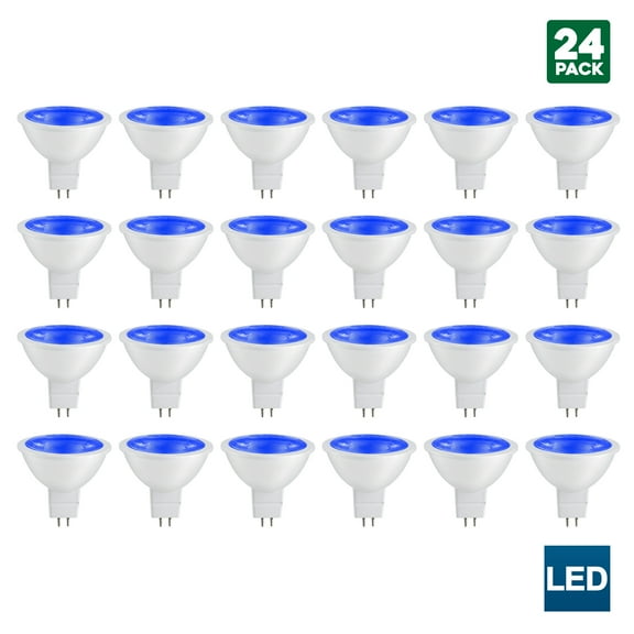24 Pack Sunlite MR16 Blue LED Bulb, 12 Volt, 3 Watt, 90 Lumens, GU5.3 Base, 30,000 Hour Long Life, 25W Equivalent, Energy Saving, Cool Touch