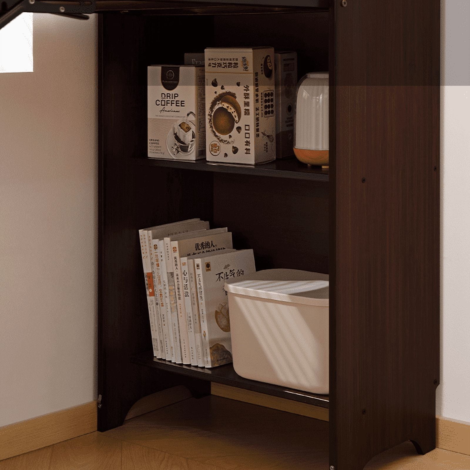 Bamboo Folding Desk, Foldable Desk for Small Space, Computer Desk with Hidden Storage and Built-in Socket, Mid Century Foldable Table for Home Office and Bedroom (Walnut Brown