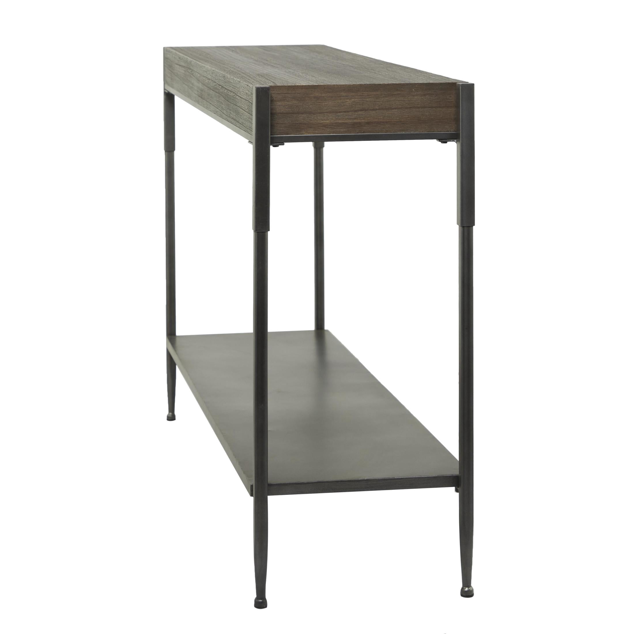 DecMode 49" x 32" Gray Metal Shelf Console Table with Brown Wooden Top, 1-Piece