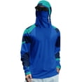 thumbnail image 2 of Domuza Mens Uv Protection Shirts with Mask Lightweight Long Sleeve Hooded Sun Shirt SPF 50+ UPF Hoodie Summer Fishing Shirts Blue L, 2 of 4