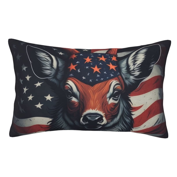 Fotbe Modern USA Deer Head Funda de Almohada Decorativa Estilo Occidental, Lujo en Algodón, Fundas para Almohadas King, Cojín Estampado para Decoración del Hogar-20"x30"
