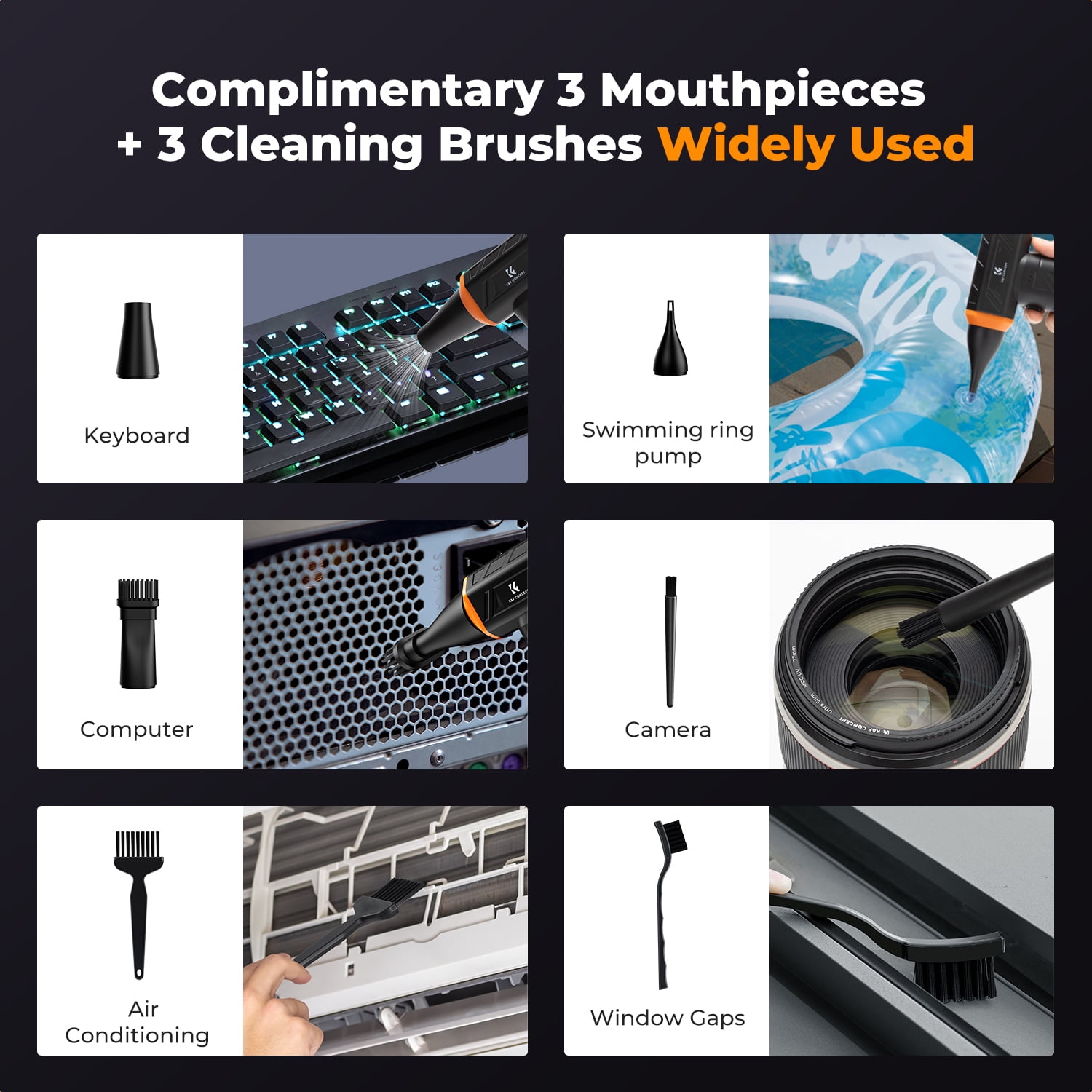 K&F Concept Brushless Compressed Air Duster, 3 Gear Adjustable, Super Wind Power,Rechargeable&Portable,for Deep Computer Clean, Keyboard, Car Dry, Home