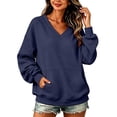 thumbnail image 2 of VV AVEORS Womens Sweatshirts No Hood Loose Fit Long Sleeve V Neck Casual Sweatshirt Fall Fashion Comfort Winter Hoodless Hoodies Royal Blue XL, 2 of 7