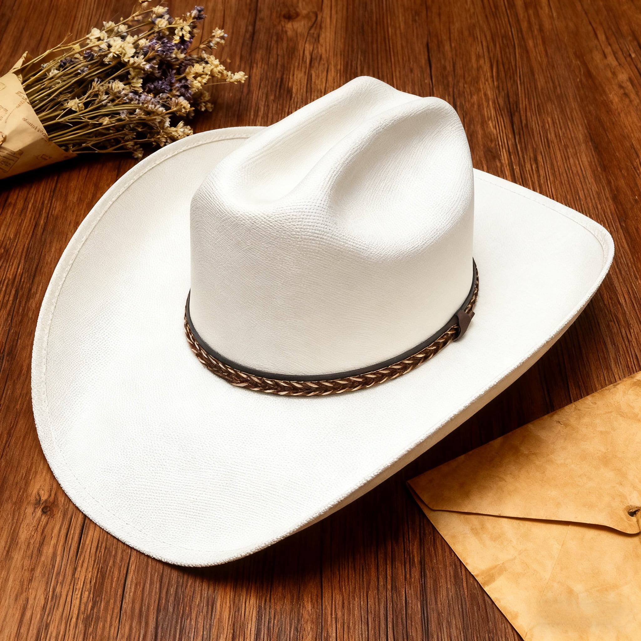 Men And Women White Western Cowboy Hat with Braided Band Classic Rodeo Style Sun Hat for Outdoor Festival Available