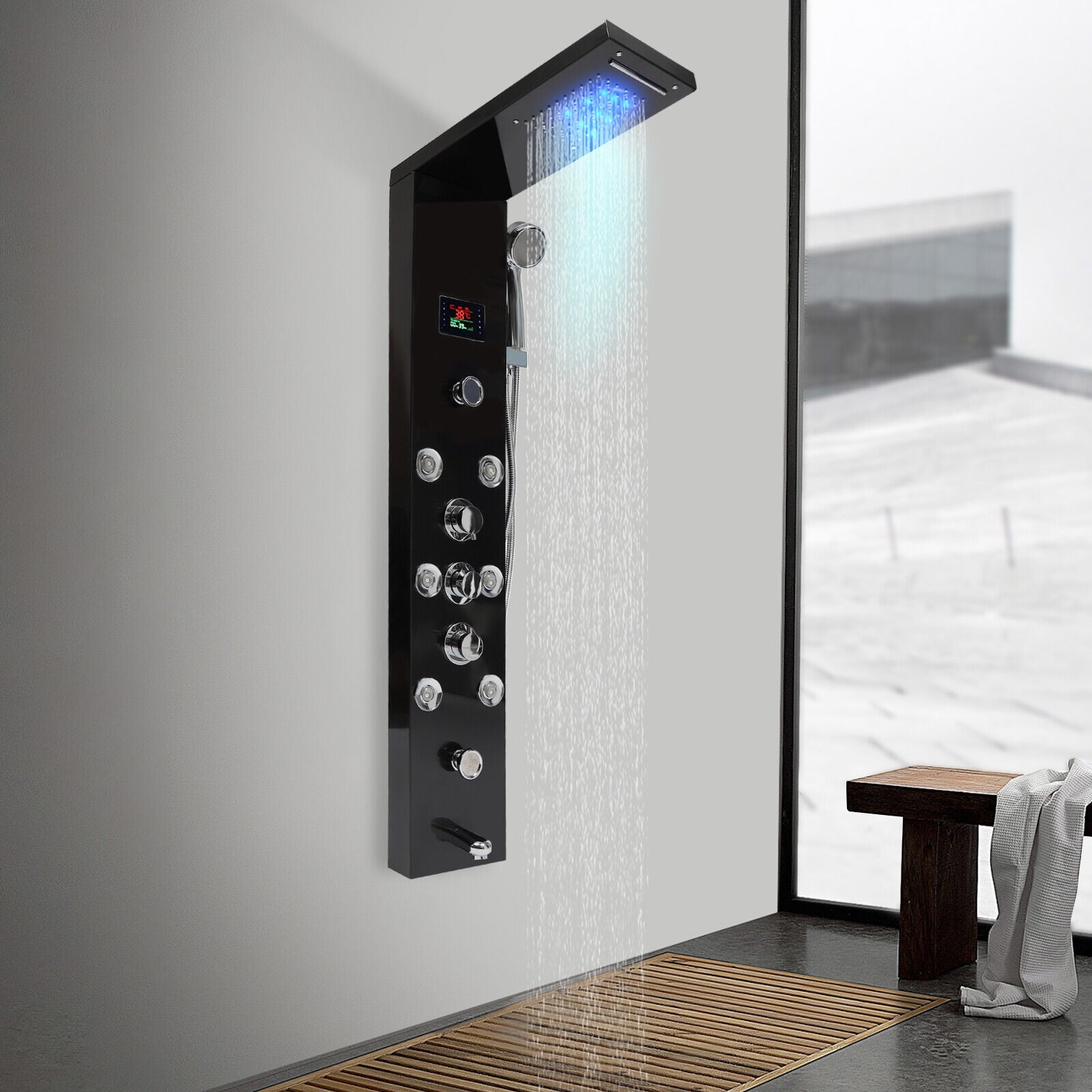 Shower Panel Tower System Stainless Steel Rain Massage Full Body Shower System Hydroelectricity Display w/Jets