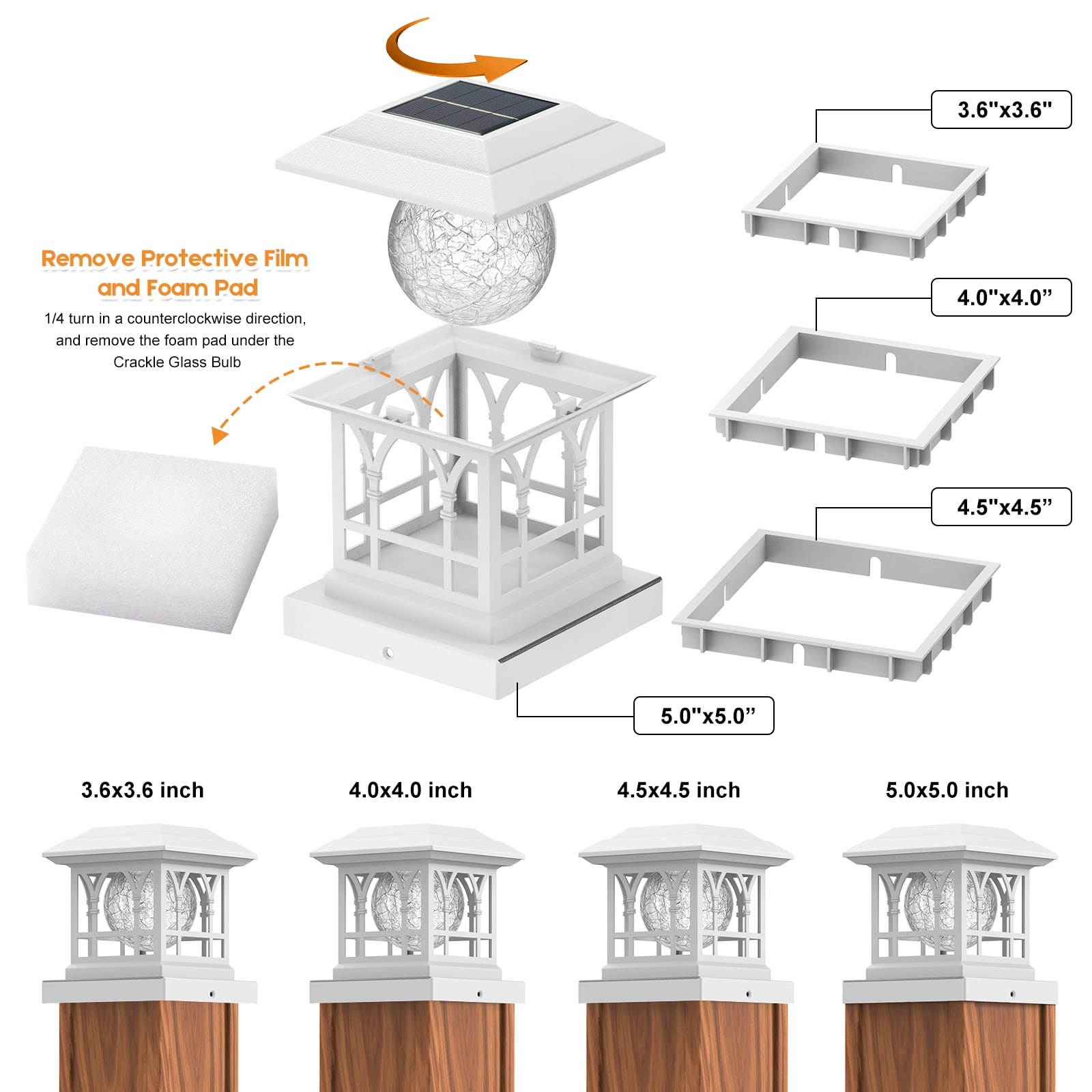 Liefgarden Solar Post Cap Lights Outdoor, RGB & Warm White 2 LED Lighting Mode 20 LM, Fits 3.6x3.6 4x4 4.5x4.5 5x5 Wooden Fence Deck Patio Garden. White (12 Pack)
