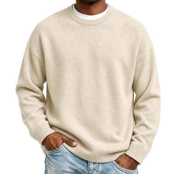 Dpjklzsn Men's Crewneck Knit Sweater Long Sleeve Relaxed Fit Pullover Tops for Daily Casual Wear