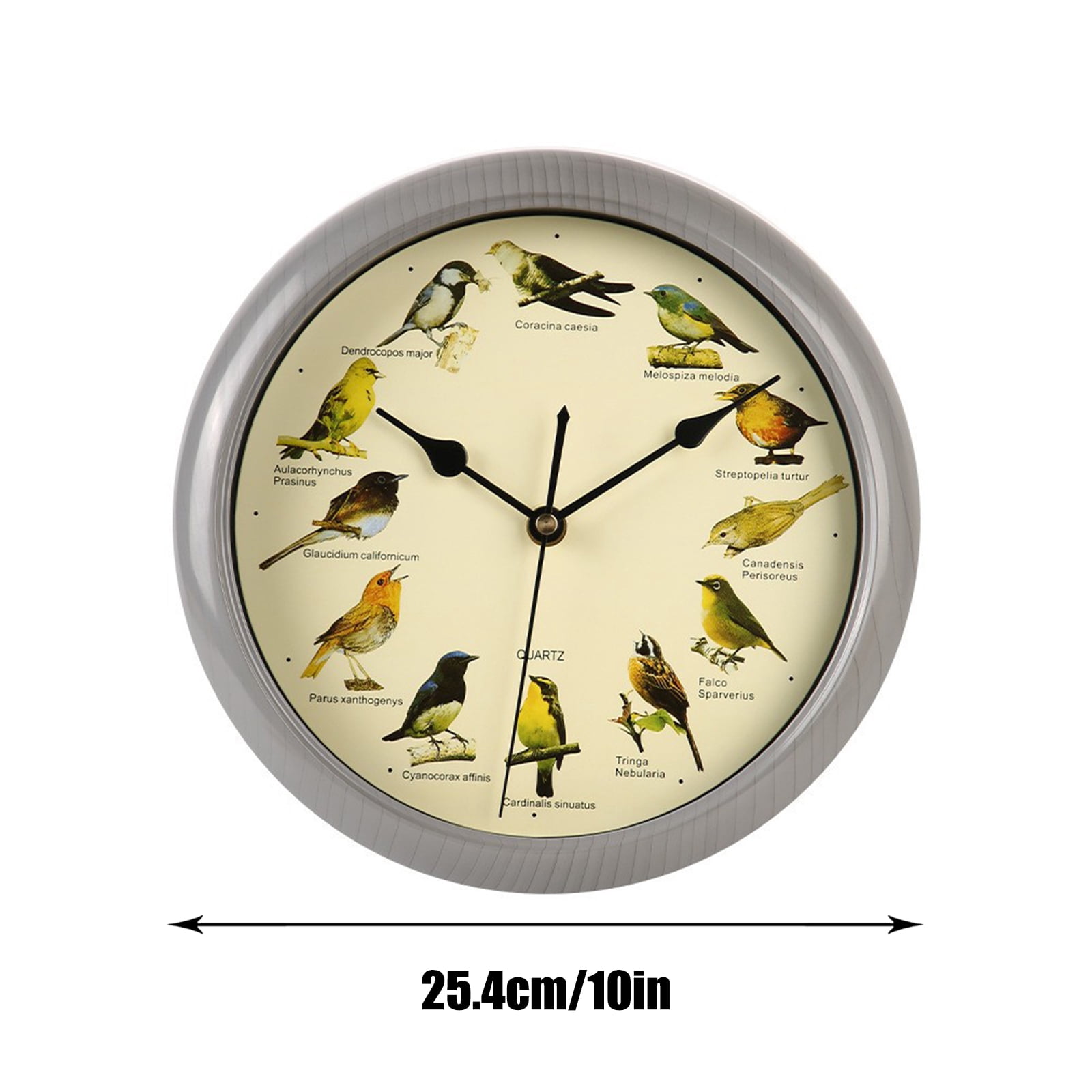 Bird Clock 10'' Round Bird Clock That Sings on Hour, Sound with 12 Pattern Wall for Christmas Home Office Christmas Decor (Without Battery)
