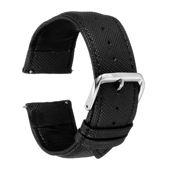 Uxcell Leather Watch Bands 24mm Thin Grain Replacement Cowhide Leather Strap Women Men Watch Strap, Black Silver Tone