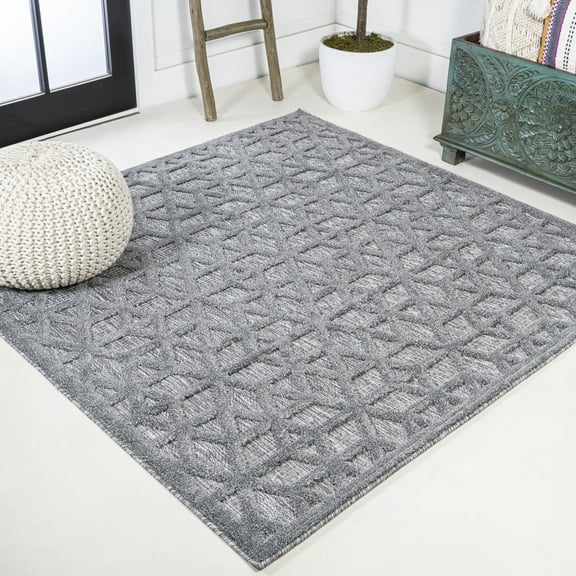 JONATHAN Y IBIZA 5' Square Area Rug, Talaia Neutral Geometric - Dark Gray, IBZ102A-5SQ