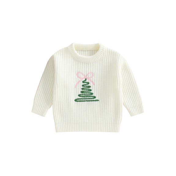 Rovasas Little Girl Christmas Sweater Tree Crewneck Long Sleeve Knit Tops