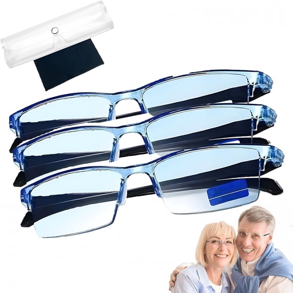 GJX Clear Automatic Zoom Reading Eyeglasses,Smart Look Far and Near Blue Glasses