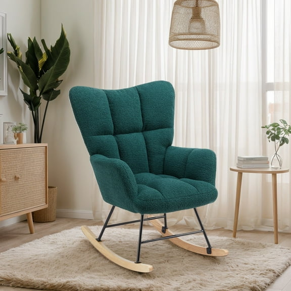 GIANNA Rocking Chair, with Wing Backrest Wide Armrest, Green