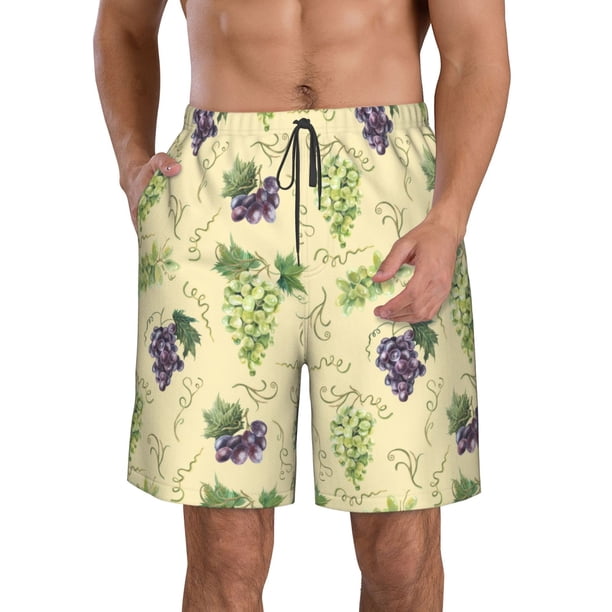 Fotbe Green And Purple Grapes Trajes de Baño Estampados para Hombre, Shorts de Verano de Secado Rápido, Ropa de Playa, Bañadores-X-Large