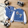 thumbnail image 2 of OOOUM Kids Christmas Theme Varsity Jacket Striped Collar Button Down Bomber Jacket Graphic Streetwear Baseball Jacket Blue 5-6 Years, 2 of 4