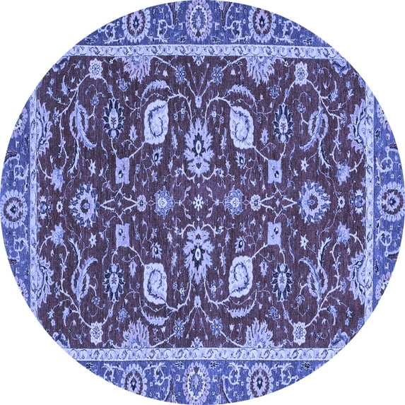 Ahgly Company Machine Washable Indoor Round Oriental Blue Modern Area Rugs, 6' Round