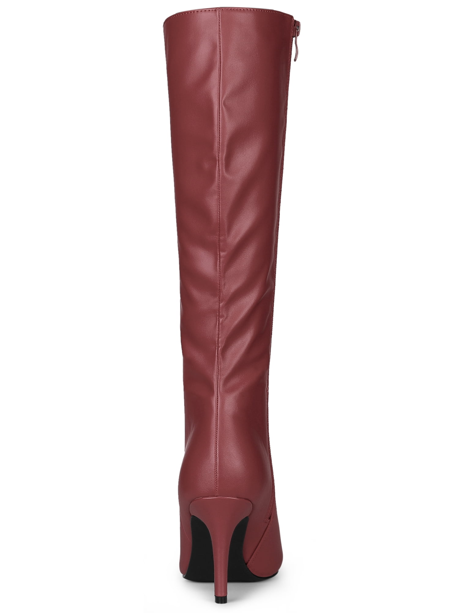 DARING DIVA Women's Pointed Toe Side Zipper Stiletto Heel Knee High Boots Burgundy 6.5