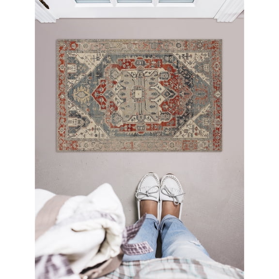 Contemporary Home Living 2' x 3' Rectangular Medallion Area Throw Rug - Cream and Blue